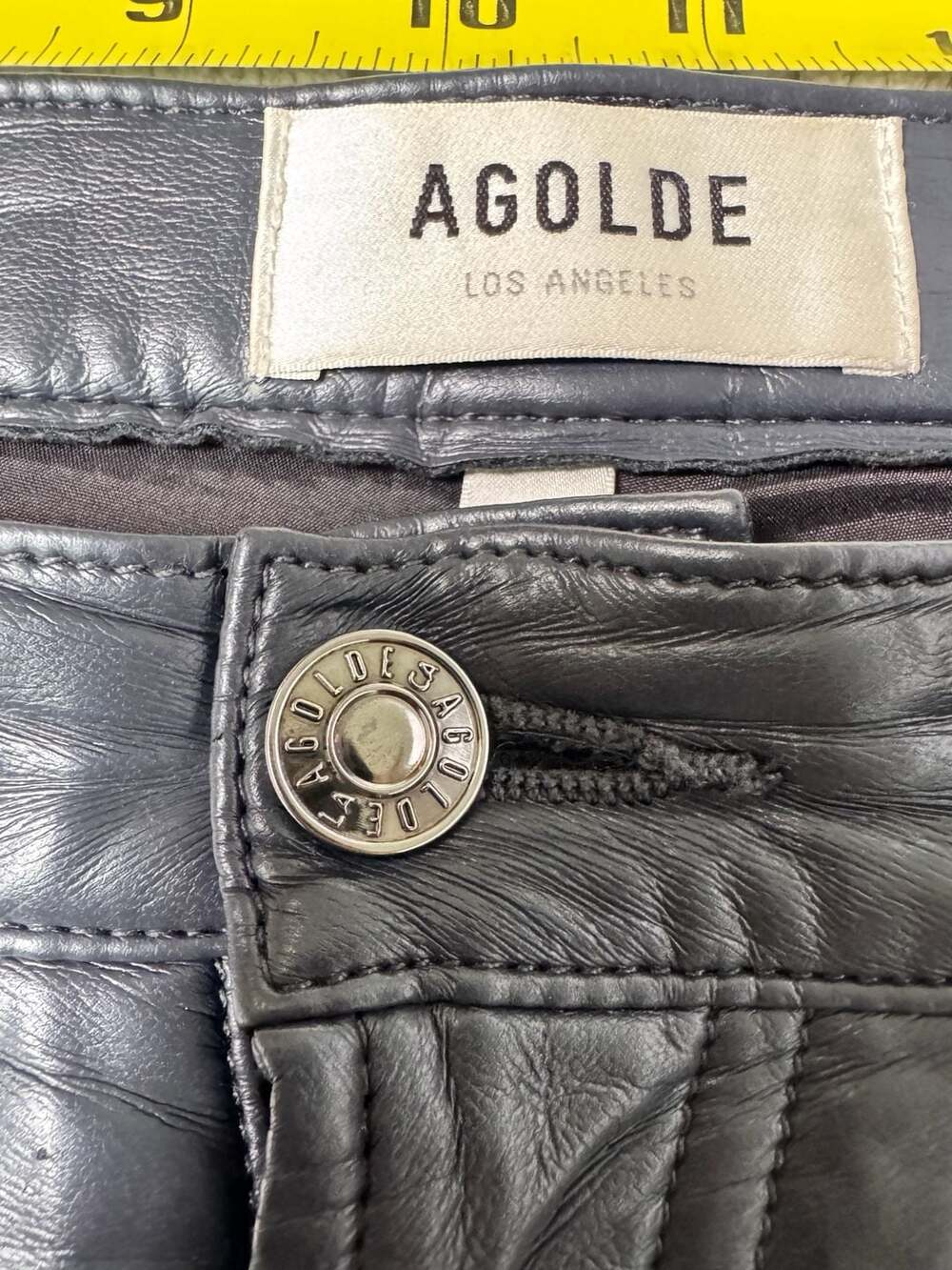 AGOLDE 90s Pinch Waist Leather Pants Black High Waisted Straight Leg Vintage Sty - Picture 8 of 11